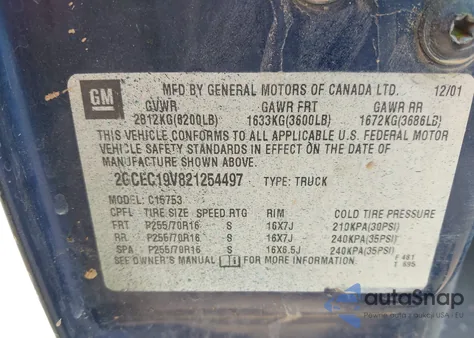 2002 Chevrolet Silverado 1500 Ls z USA, uszkodzony, nr VIN 2GCEC19V821254497